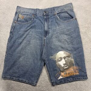 Y2K Makaveli Branded Denim Baggy Tupac Shorts Size‎ 44